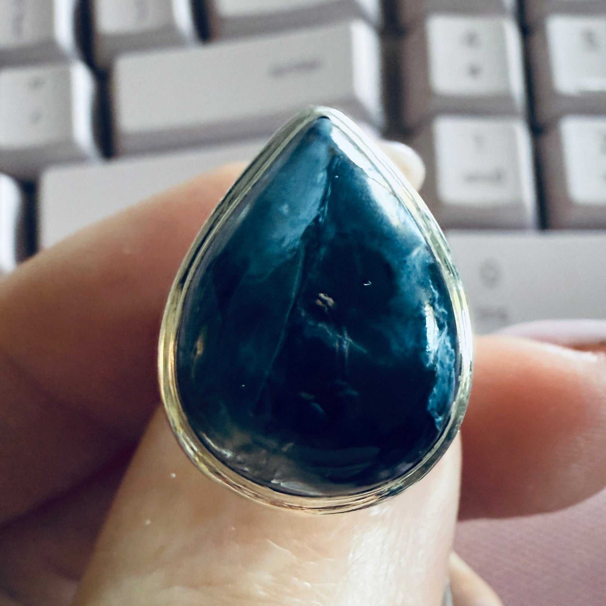 Pietersite Pear-Shaped Ring – Sterling Silver – Size 6