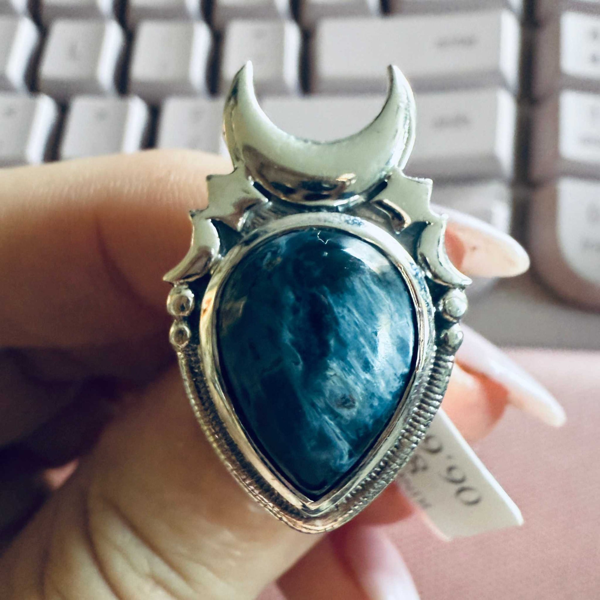 Pietersite Crescent Moon Shield Ring – Sterling Silver – Size 8