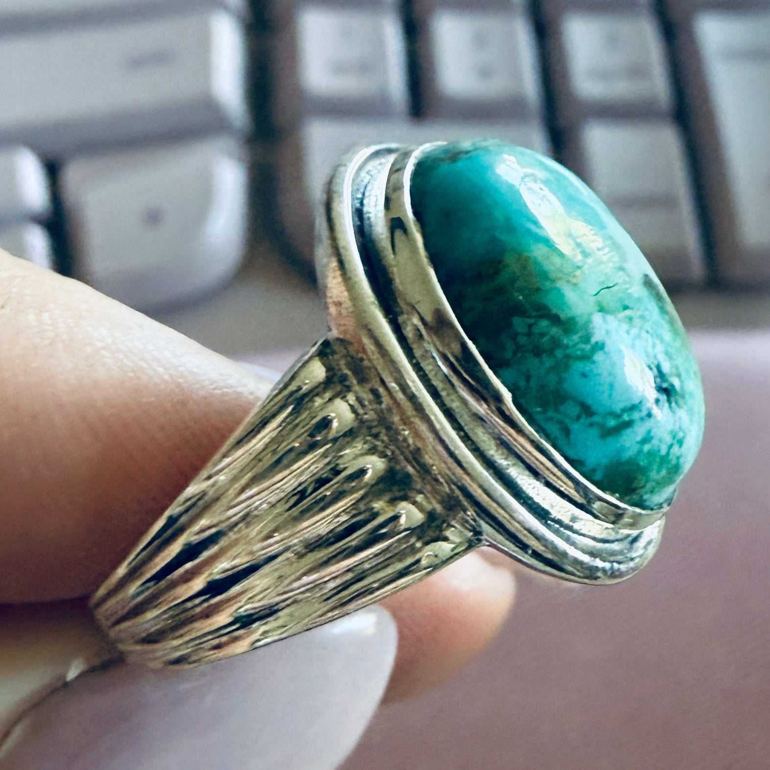 Oval Turquoise Sterling Silver Ring — Size 9