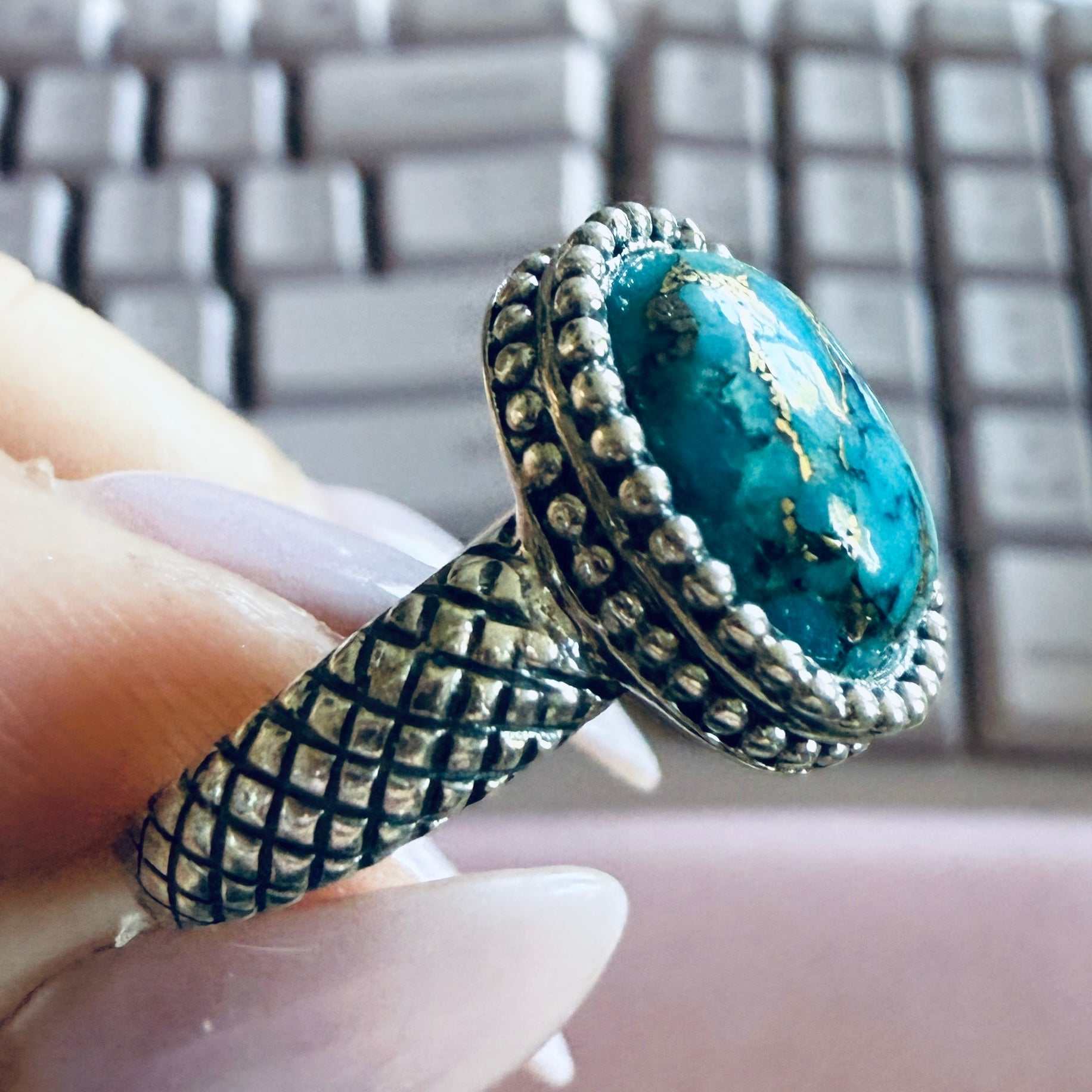 Turquoise Beaded Band Ring — Sizes 8 and 9