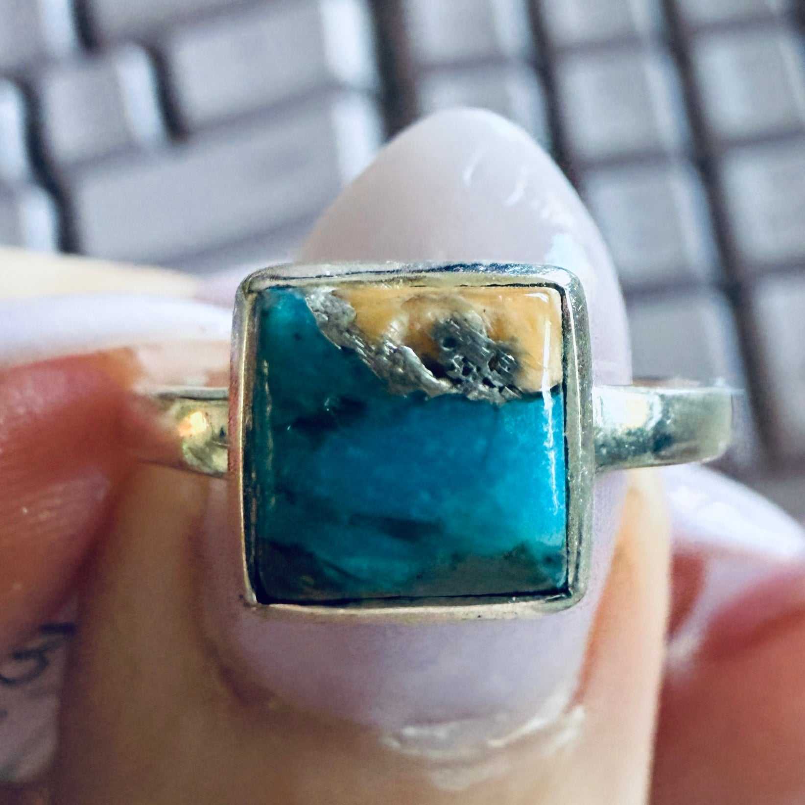 Square Turquoise Ring — Size 7 (Simple Band)