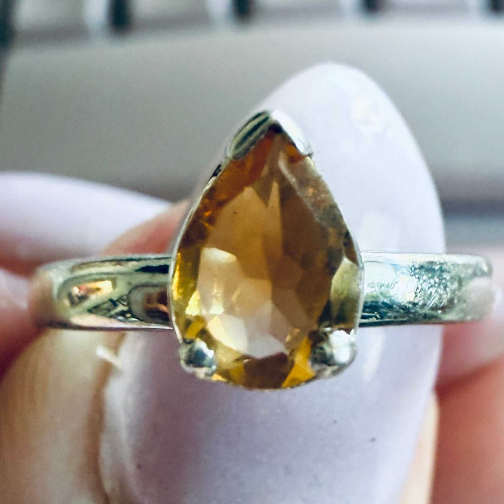 Citrine Pear-Cut Ring – Sterling Silver – Size 5