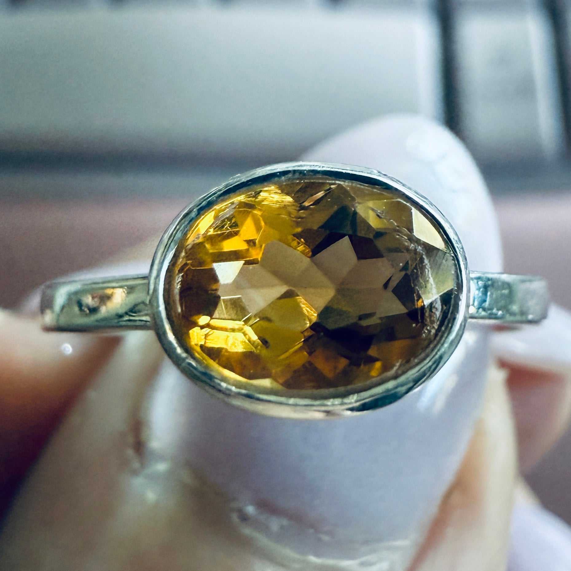 Citrine Oval Bezel-Set Ring – Sterling Silver – Size 8