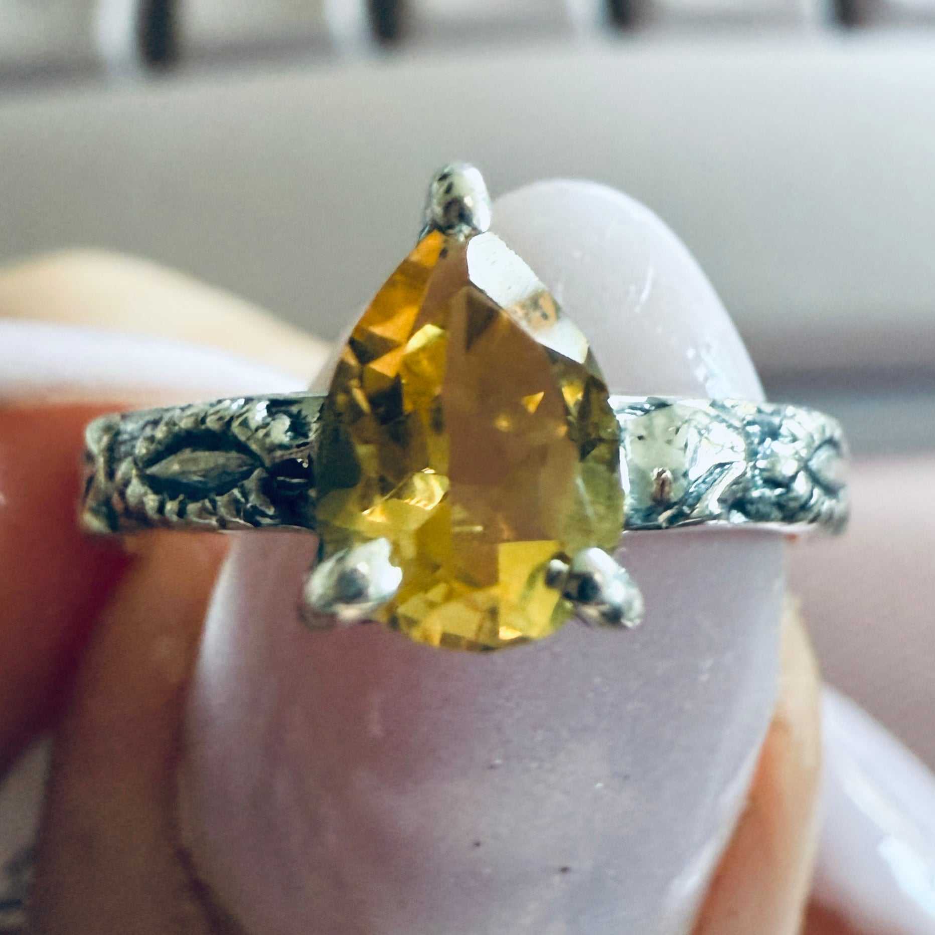 Citrine Pear-Cut Vine Band Ring – Sterling Silver – Sizes 5 and 9