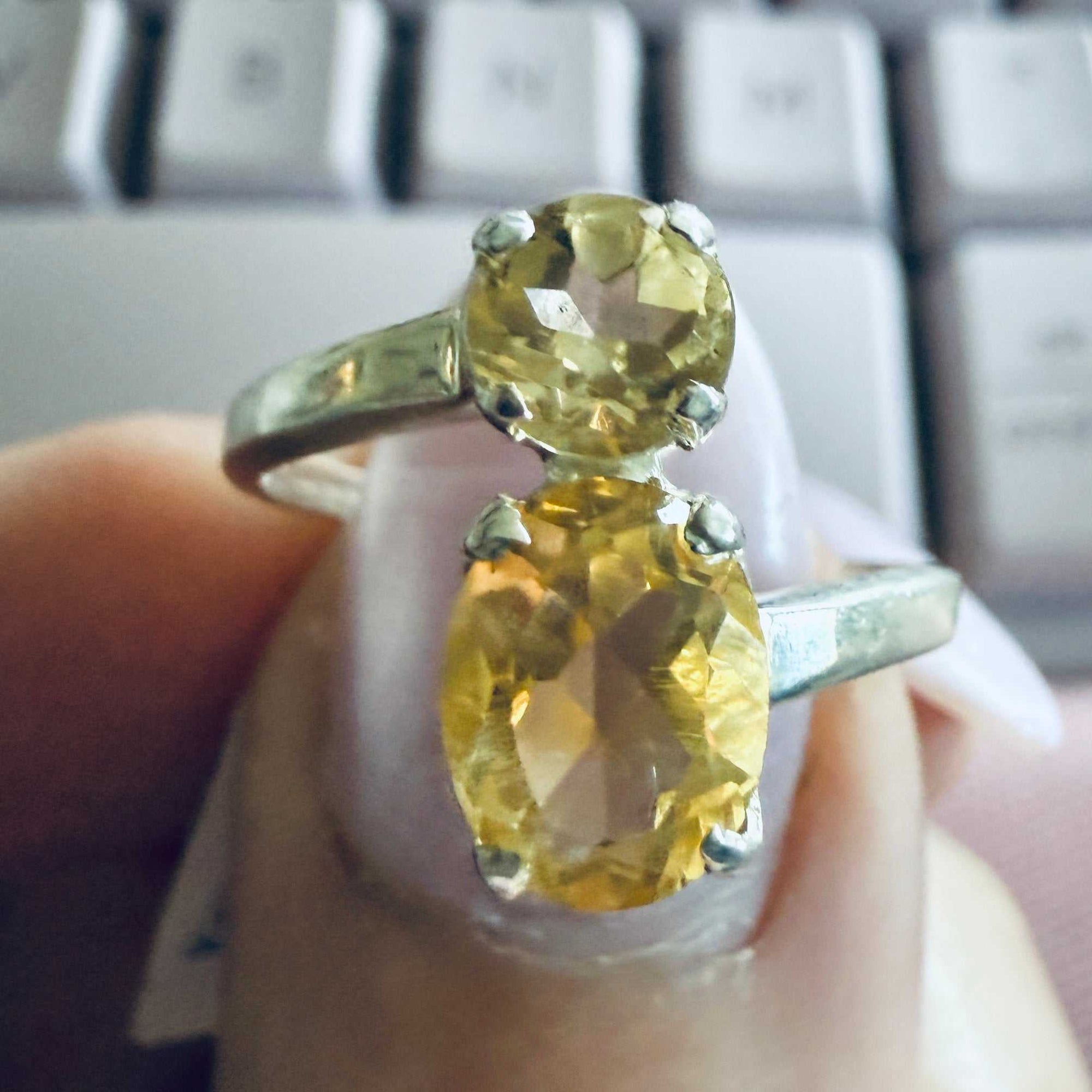 Citrine Double-Stone Ring – Sterling Silver – Size 7