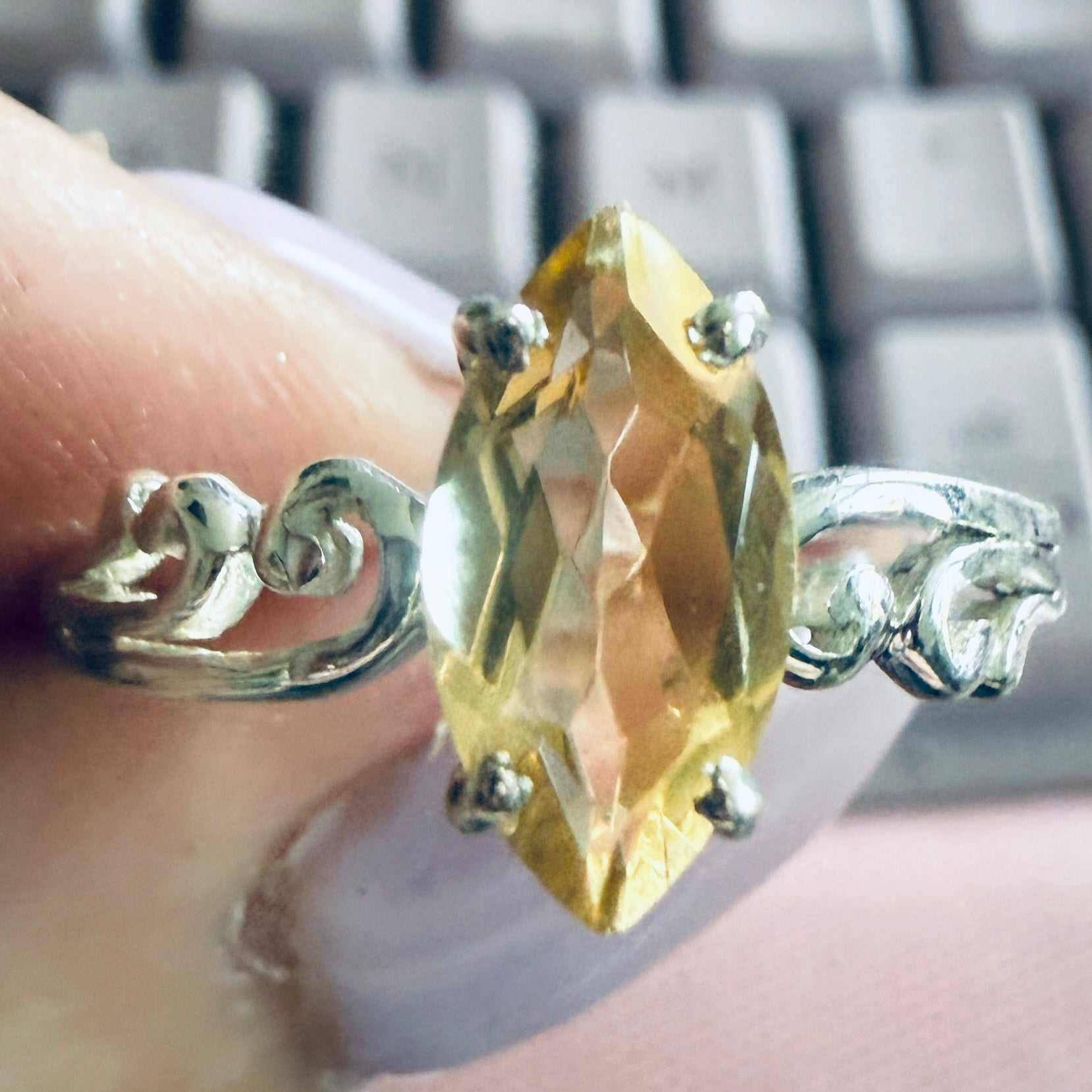 Citrine Marquise Filigree Ring – Sterling Silver – Sizes 12 and 13