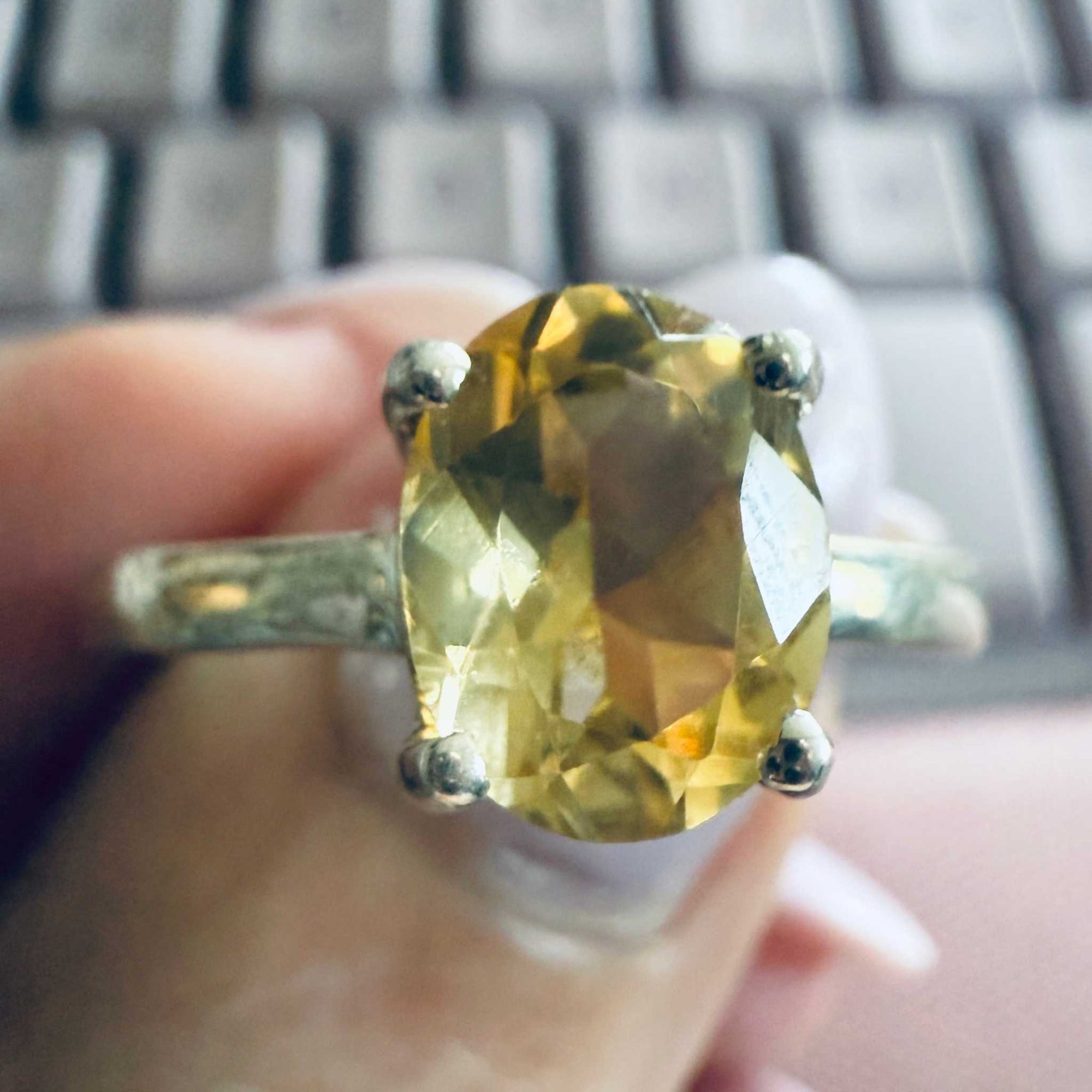 Citrine Oval Solitaire Ring – Sterling Silver – Size 13