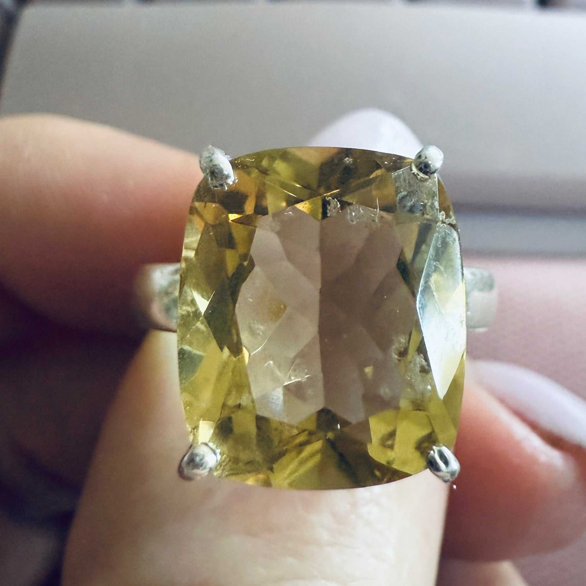 Citrine Cushion-Cut Statement Ring – Sterling Silver – Size 9