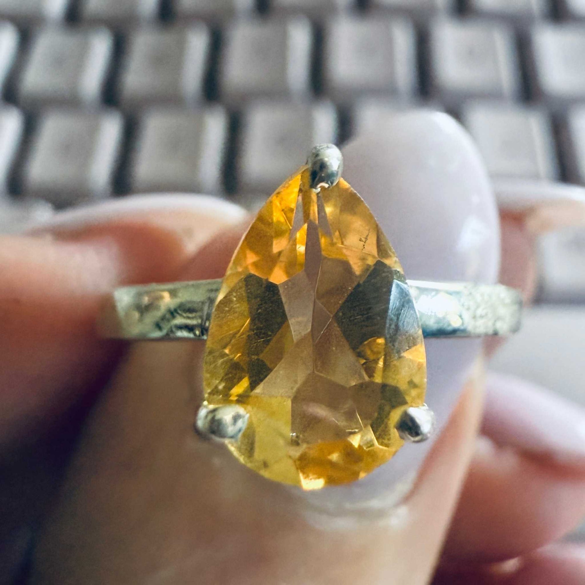 Citrine Pear-Cut Ring – Sterling Silver – Size 10