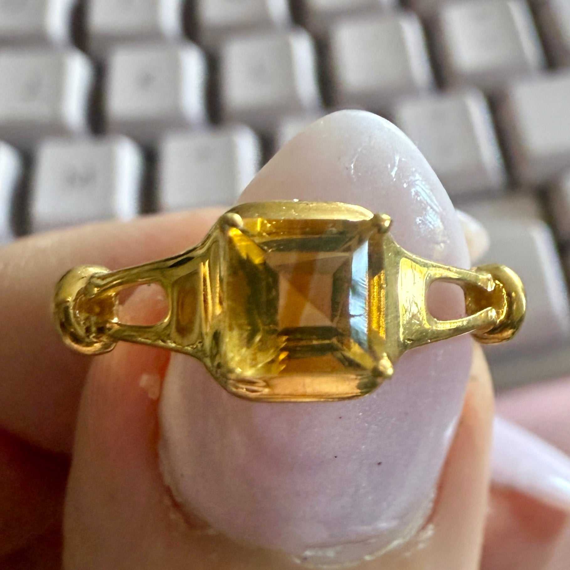 Citrine Square-Cut Open-Side Ring – Gold Vermeil – Size 7