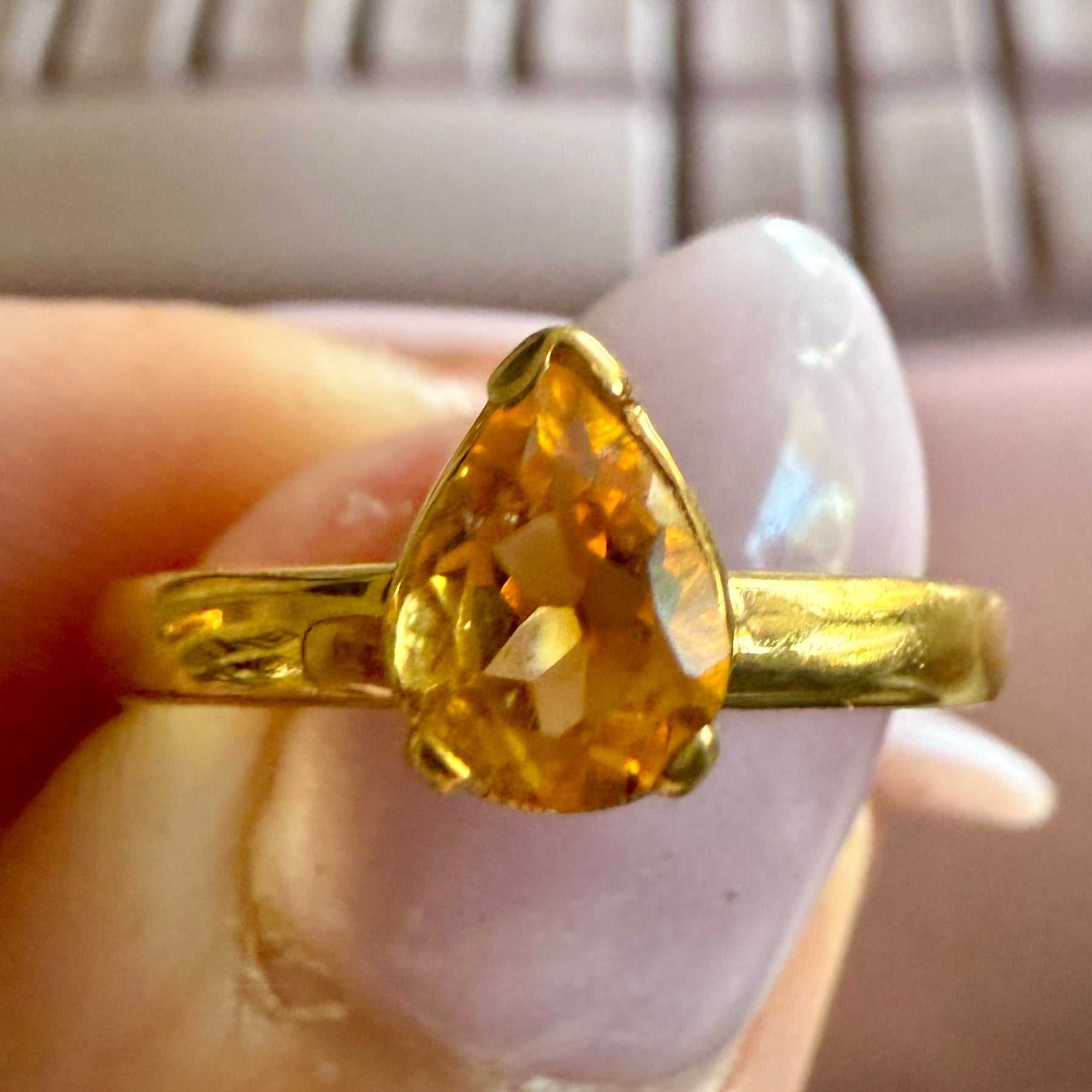 Citrine Pear-Cut Ring – Gold Vermeil – Sizes 7 and 9