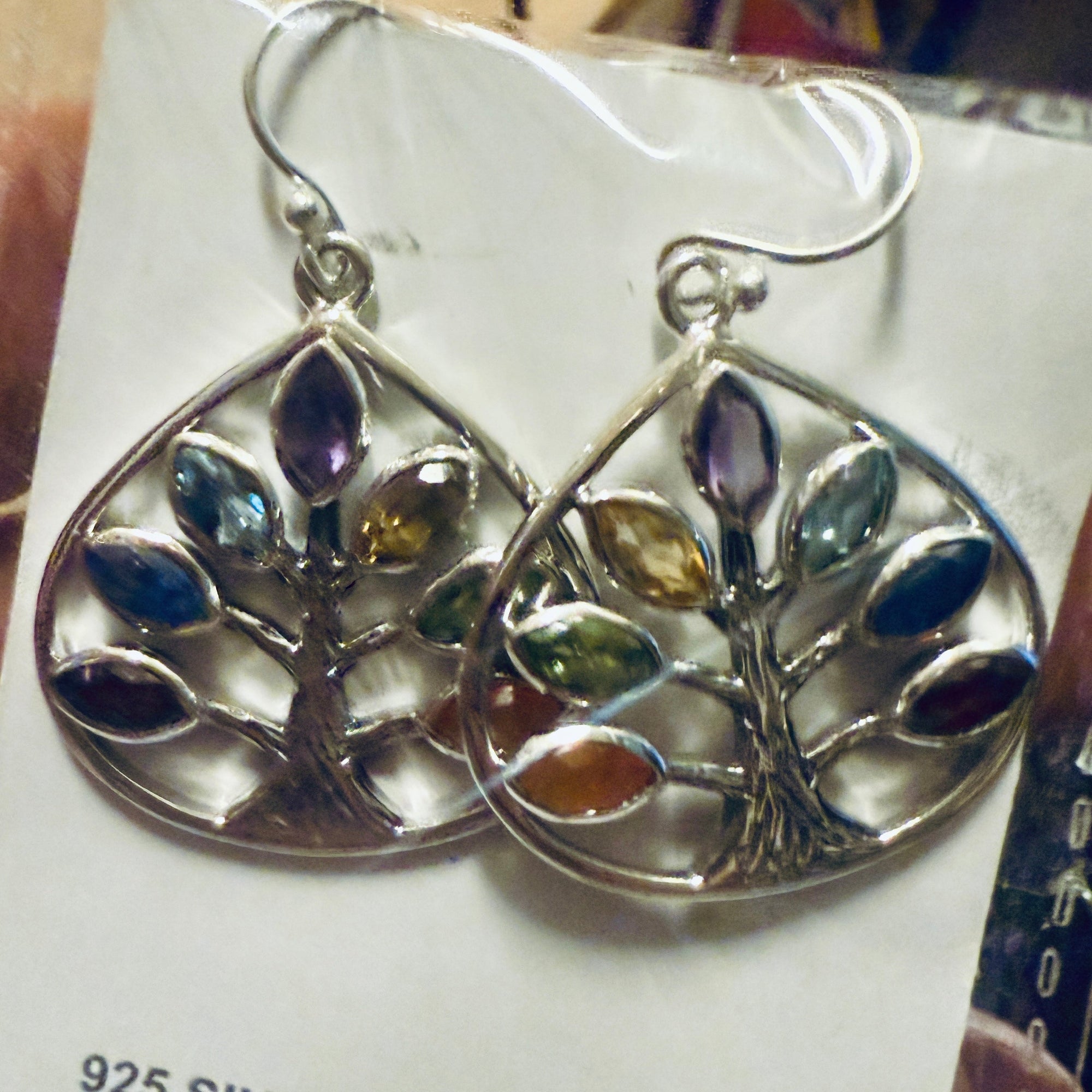 Multistone Chakra Tree of Life Earrings – Sterling Silver