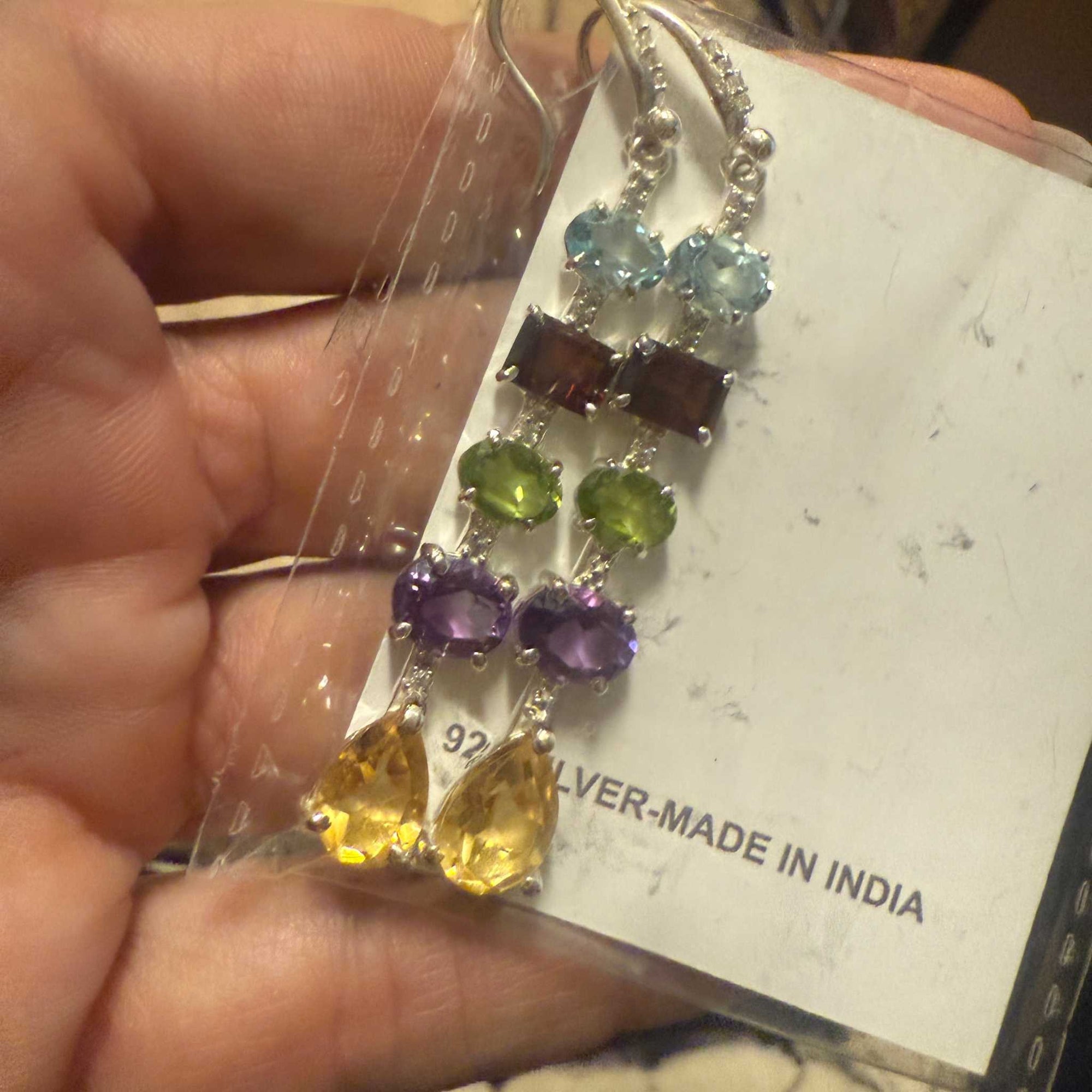 Multistone Linear Dangle Earrings with Citrine Teardrop – Sterling Silver