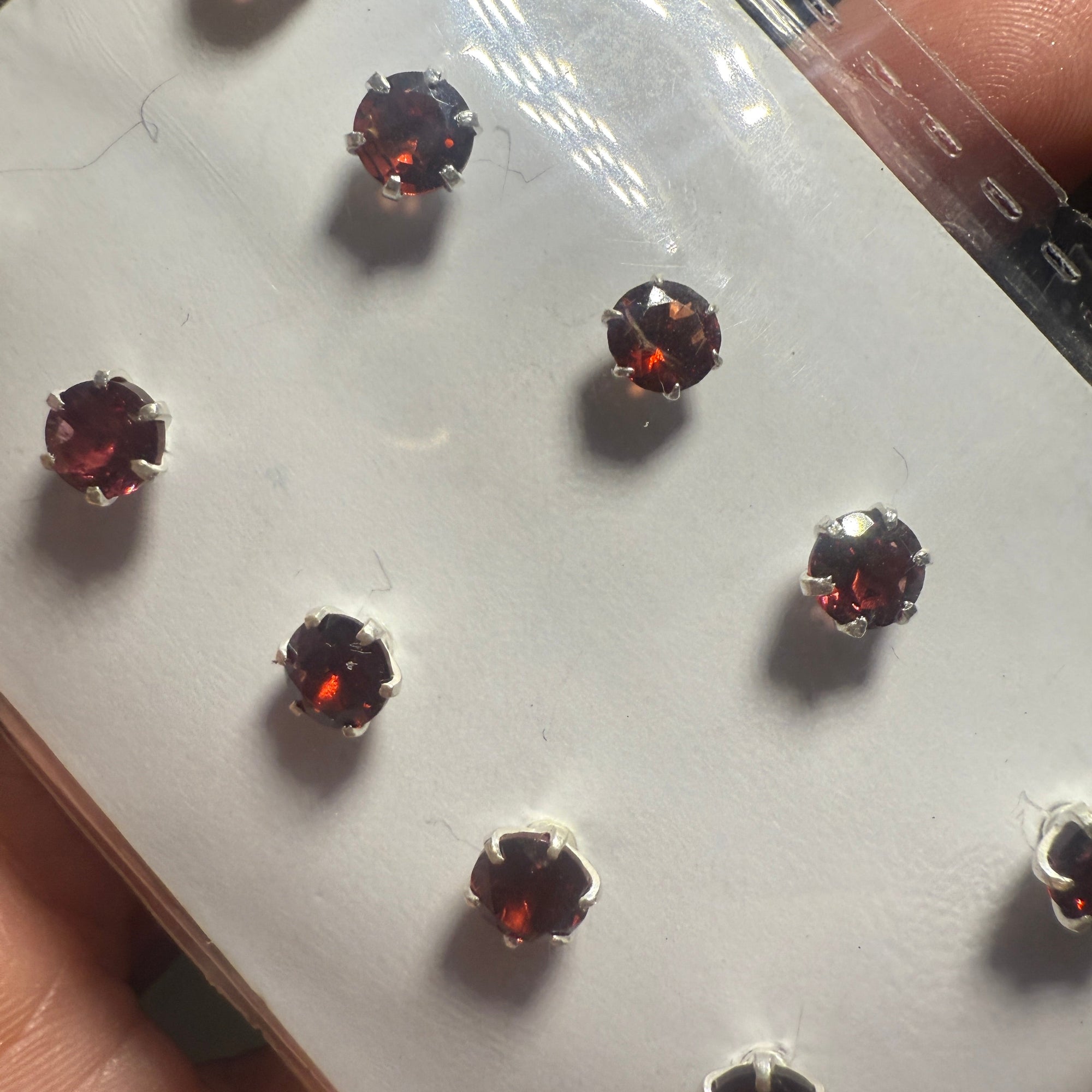 Garnet Round Post Earrings – Sterling Silver