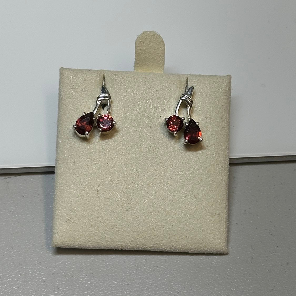 Garnet Cherry Post Earrings – Sterling Silver