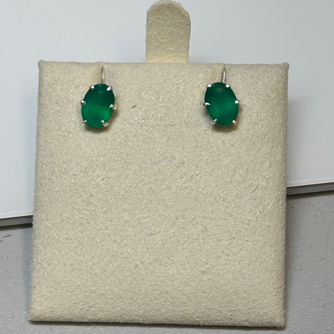 Emerald Oval Post Earrings – Sterling Silver
