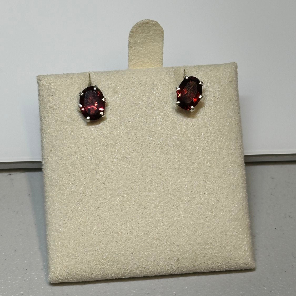 Garnet Oval Post Earrings – Sterling Silver