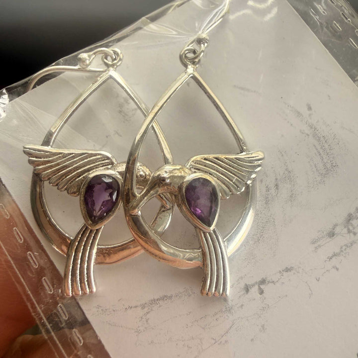 Hummingbird Gemstone Earrings in Sterling Silver — Peridot &amp; Garnet