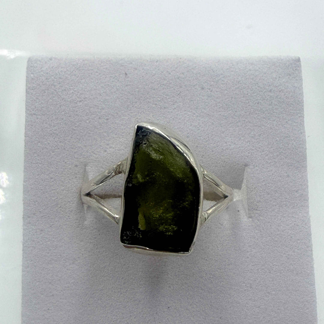 Sterling Silver Split Banded Moldavite Ring - Size 6 - Transformation, Growth & Awakening