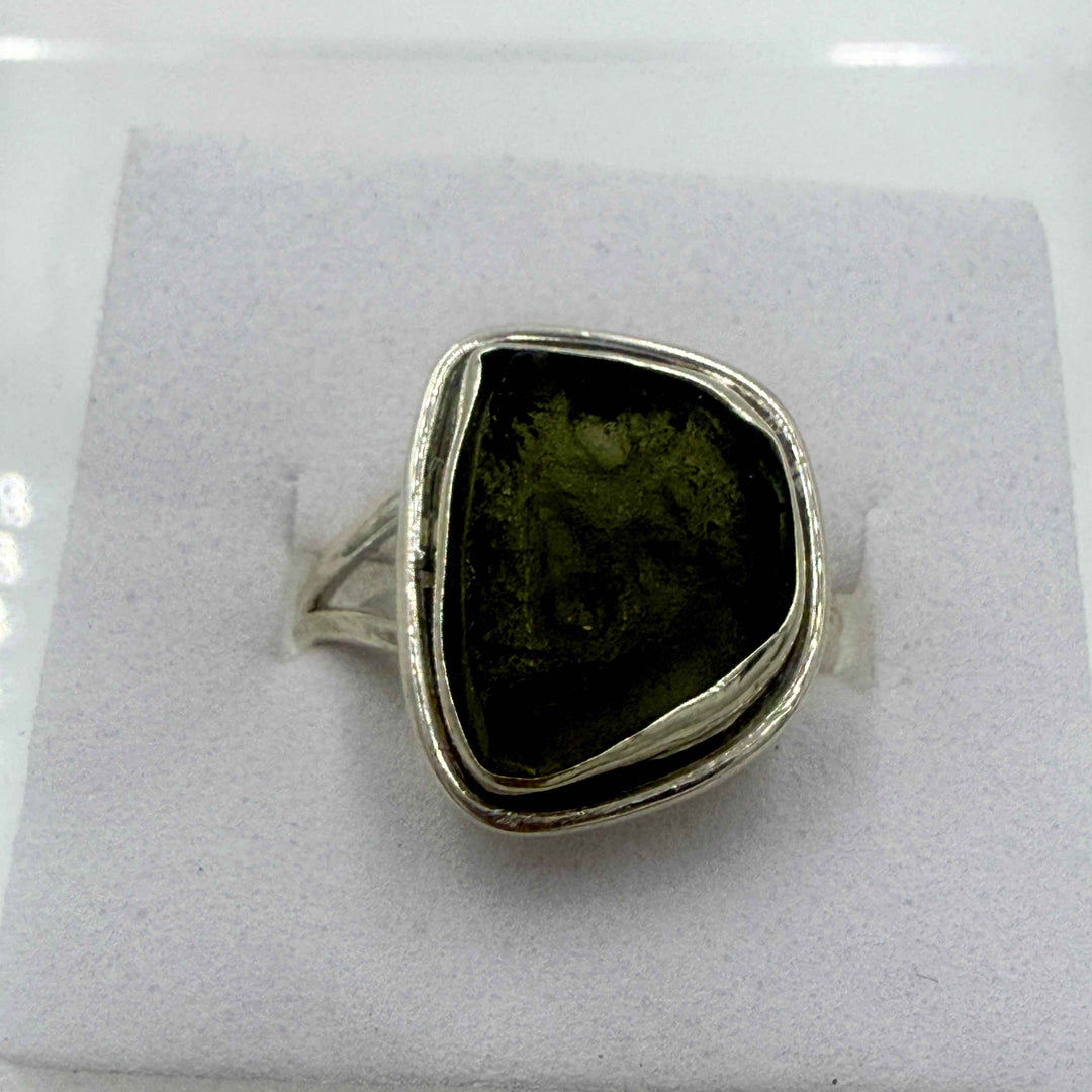 Sterling Silver Split Banded Moldavite Ring - Size 7 - Transformation, Growth &amp; Awakening