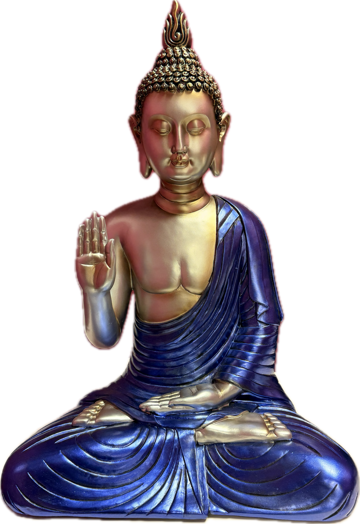 20-inch Waves of Enlightenment Tibetan Buddha in Bluish Purple Robe