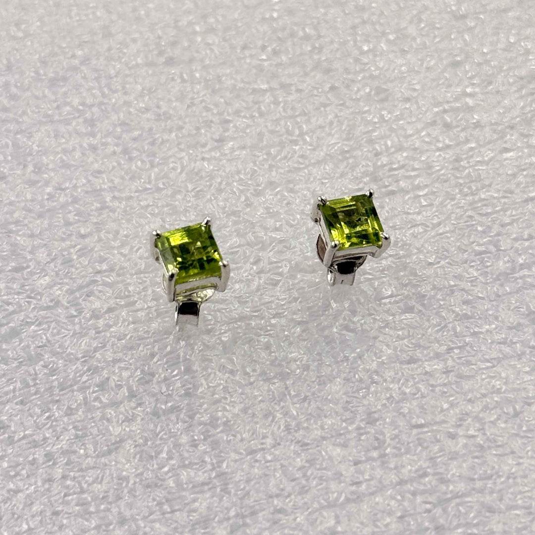 Sterling Silver Square Peridot Post Earrings