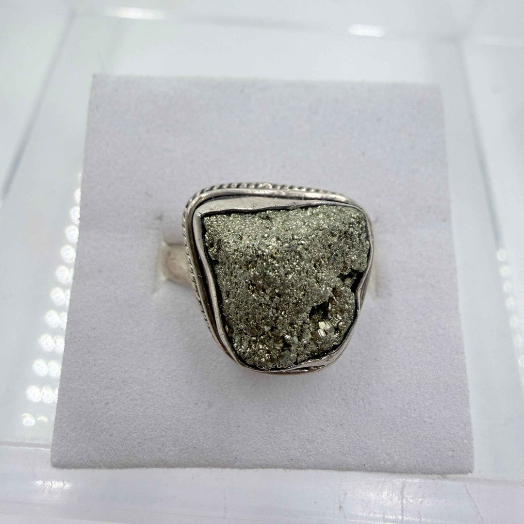 Sterling Silver Freeform Pyrite Ring – Size 9 – Protection, Confidence & Grounding