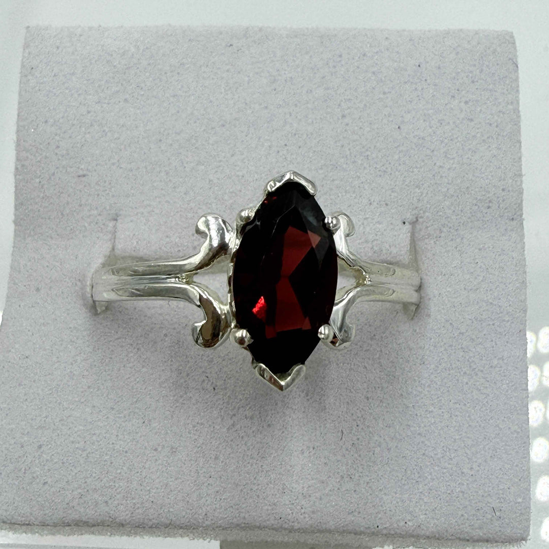 Sterling Silver Marquise Garnet Ring – Size 10 – Passion, Strength & Grounding