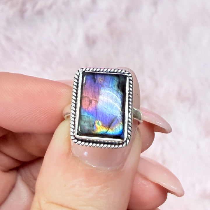 Sterling Silver Spectrolite Statement Ring - Purple Flash!