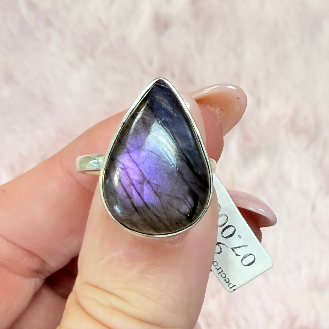 Sterling Silver Spectrolite Statement Ring - Purple Flash!