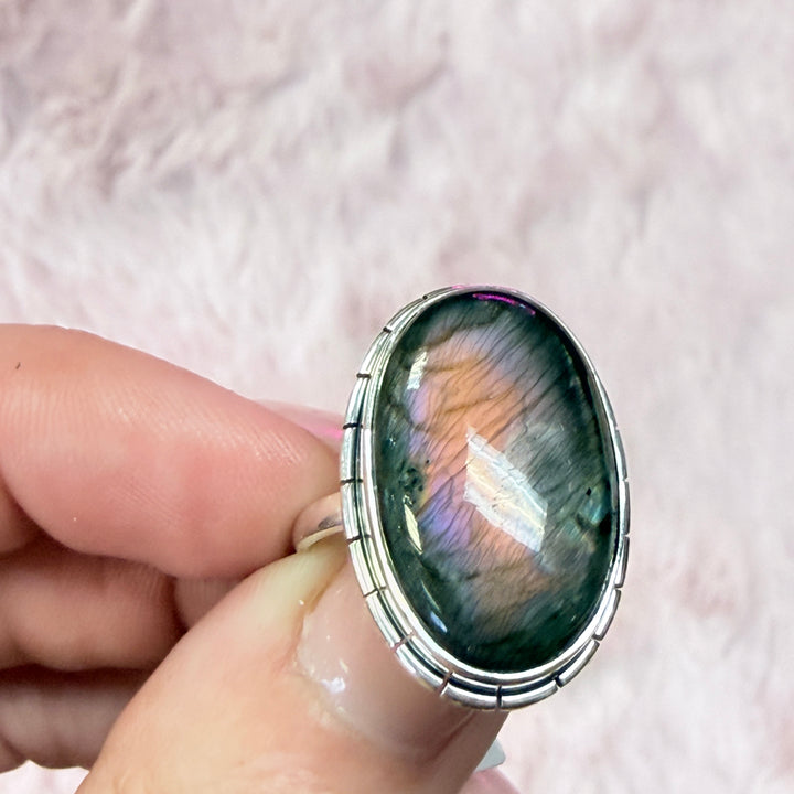 Sterling Silver Spectrolite Statement Ring - Purple Flash!