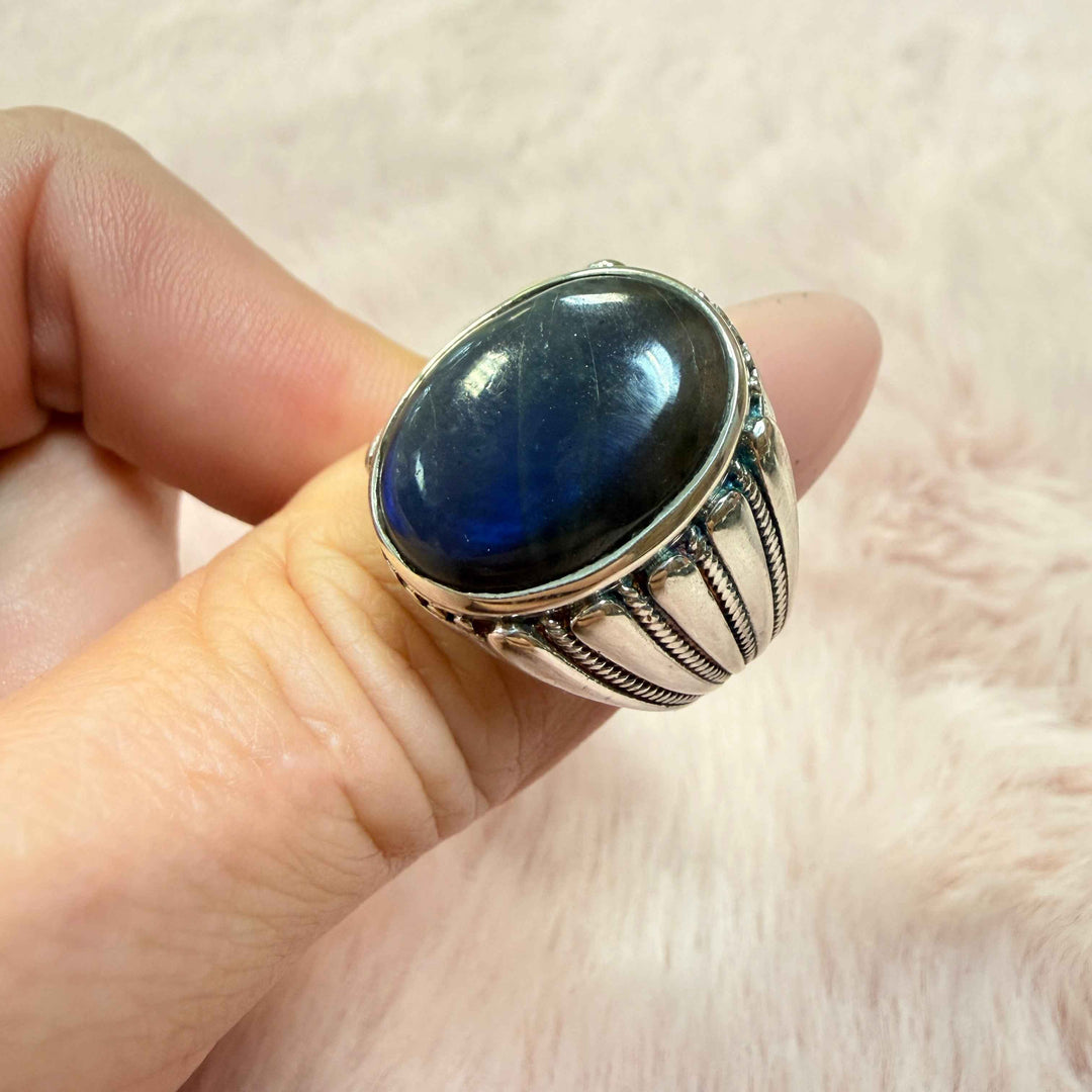 Men's Labradorite Art Deco Fluted Ring