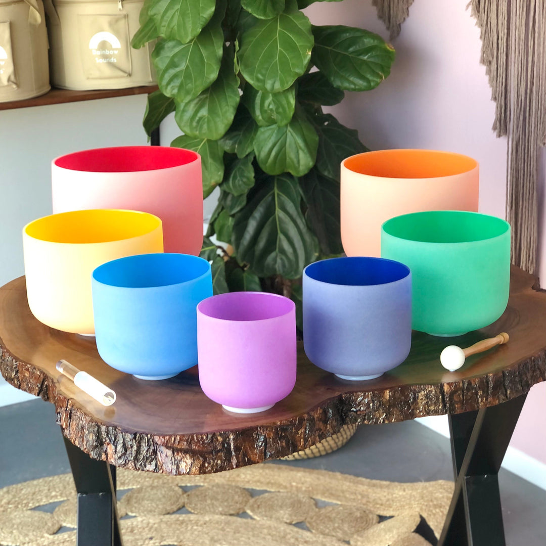 Set of 7 Rainbow Color Sound Therapy Bowls in Carry-On Cases