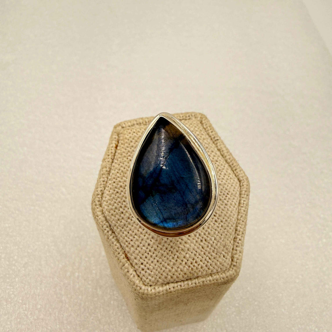 Sterling Silver Spectrolite Double Pear Statement Ring - Size 6