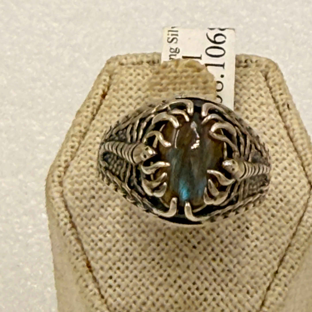Sterling Silver Labradorite Wide Band Scorpion Ring - Size 11