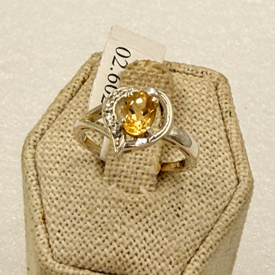 Sterling Silver Citrine Manifesting Heart Accent Ring Size 7