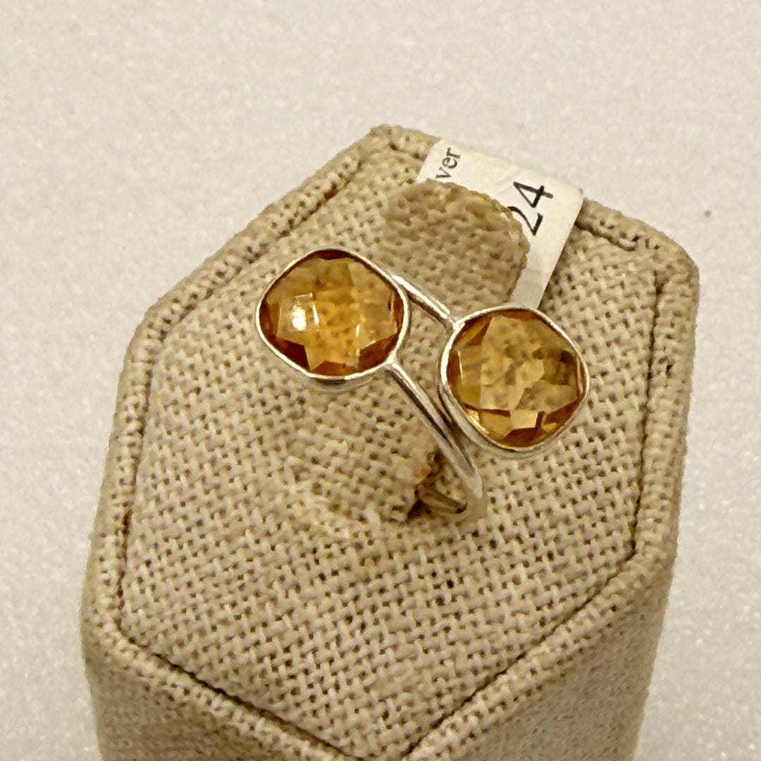 Sterling Silver Citrine Two Stone Bypass Ring Size 7