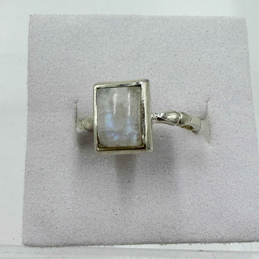 Sterling Silver Rainbow Moonstone Rectangle Ring – Size 5 – Intuition, Inner Vision & New Beginnings