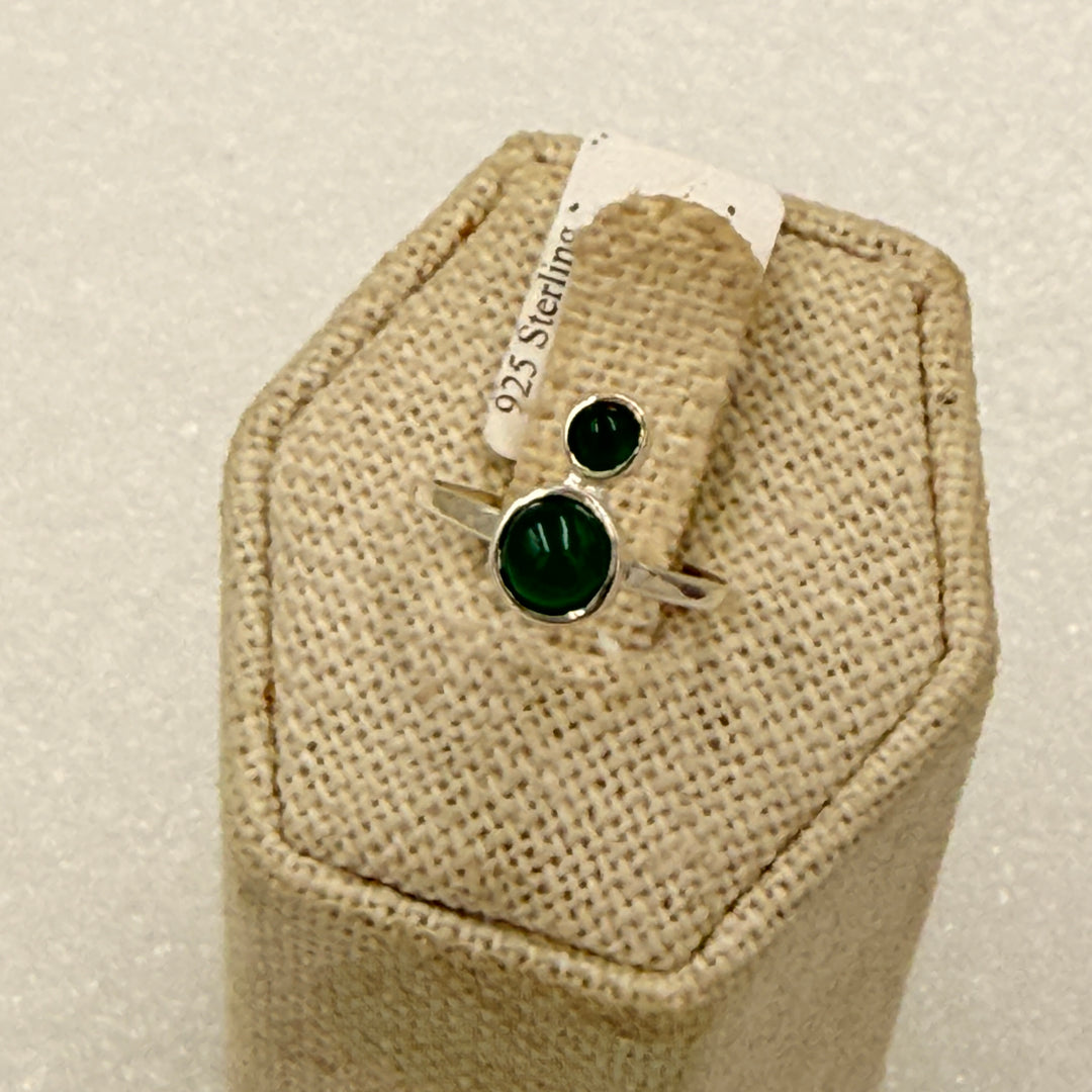Sterling Silver Green Onyx Two Drop Bypass Ring Size 4