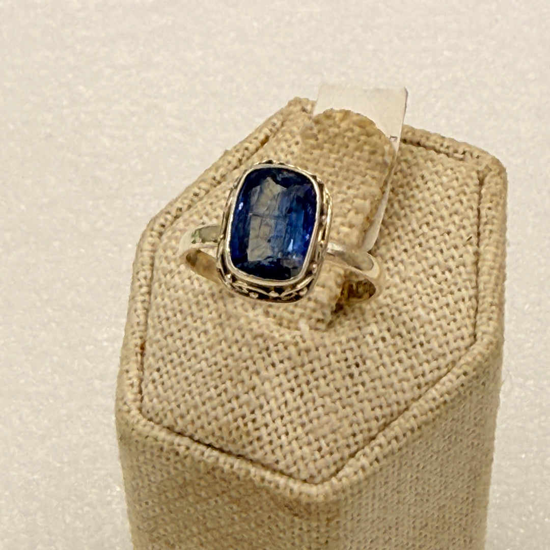 Sterling Silver Princess Blue Kyanite Rectangular Bezel Statement Ring Size 8