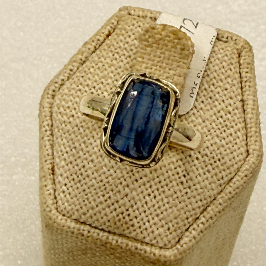 Sterling Silver Princess Blue Kyanite Rectangle Scroll Bezel Ring Size 9