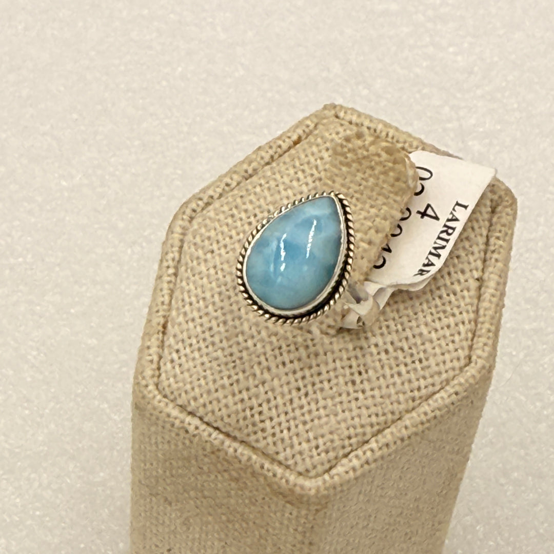 Sterling Silver Larimar Pear Rope Bezel Ring Size 4