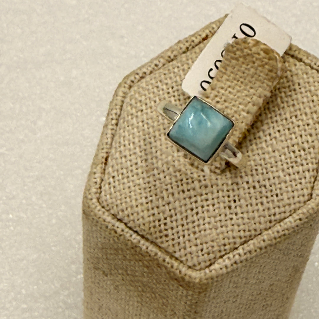 Sterling Silver Larimar Square Bezel Solitaire Ring Size 4
