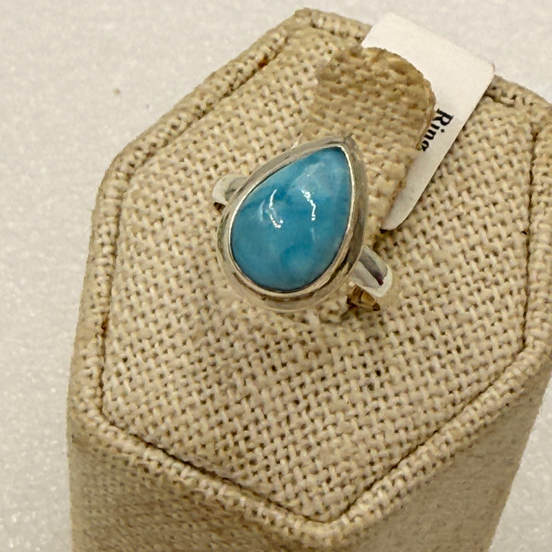 Sterling Silver Larimar Pear Solitaire Ring Size 4