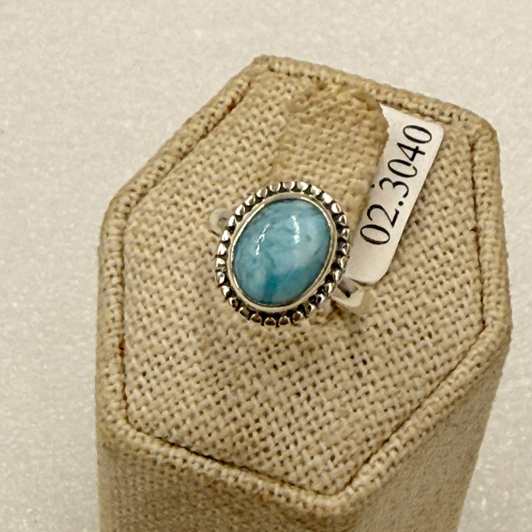 Sterling Silver Larimar Round Rope Bezel Ring Size 4