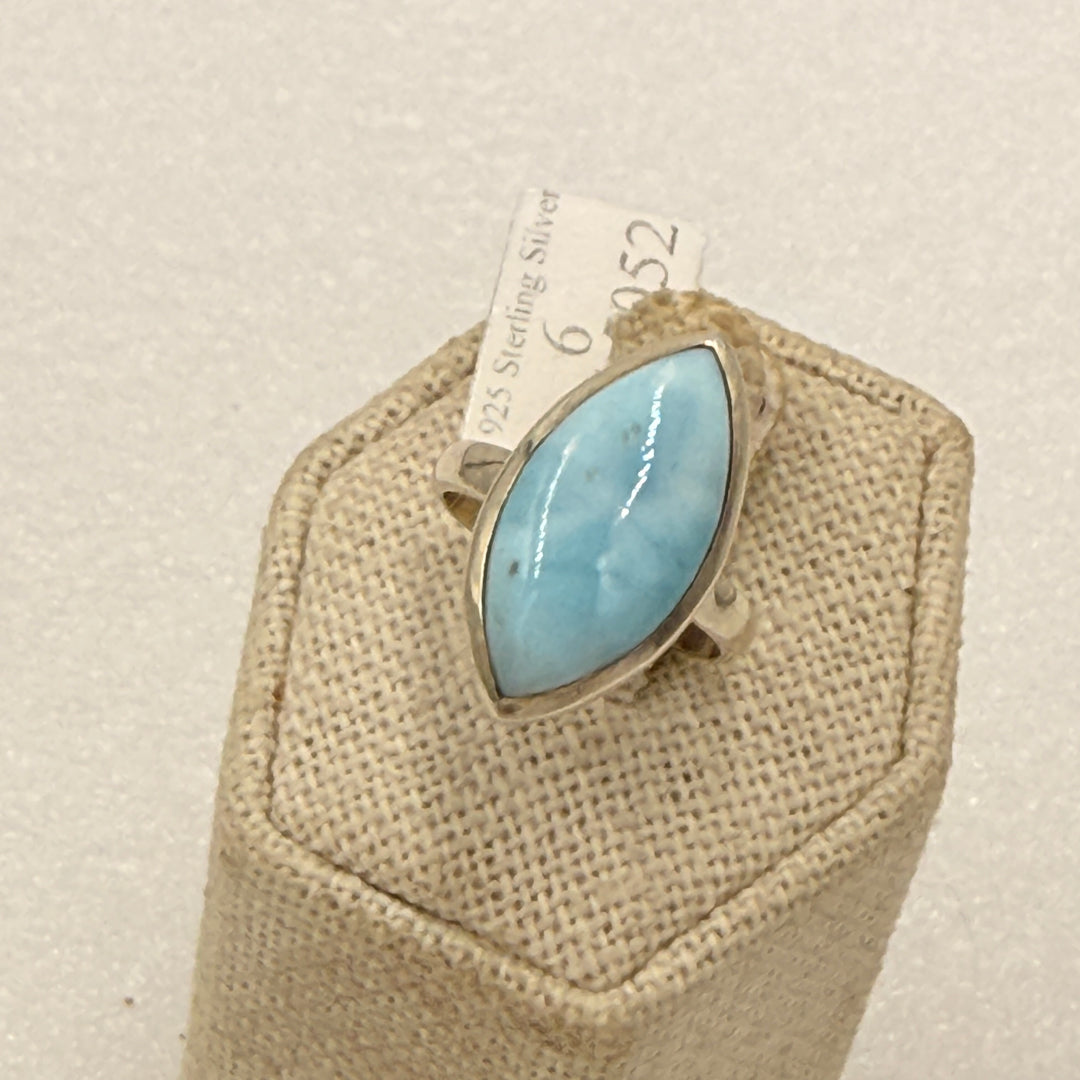 Sterling Silver Larimar Marquis Bezel Solitaire Ring Size 6