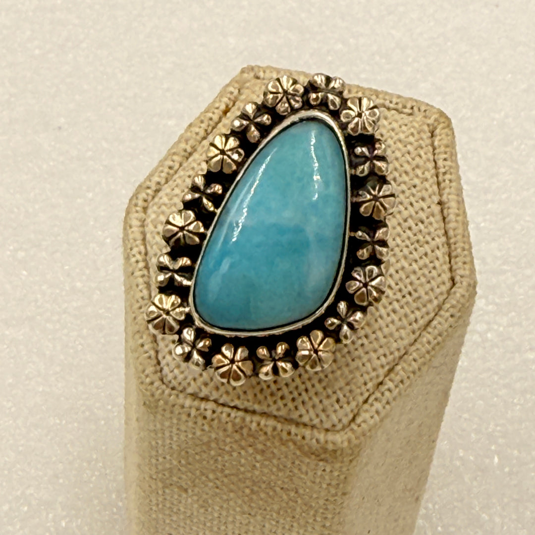 Sterling Silver Larimar Large Pear Statement Ring Size 6