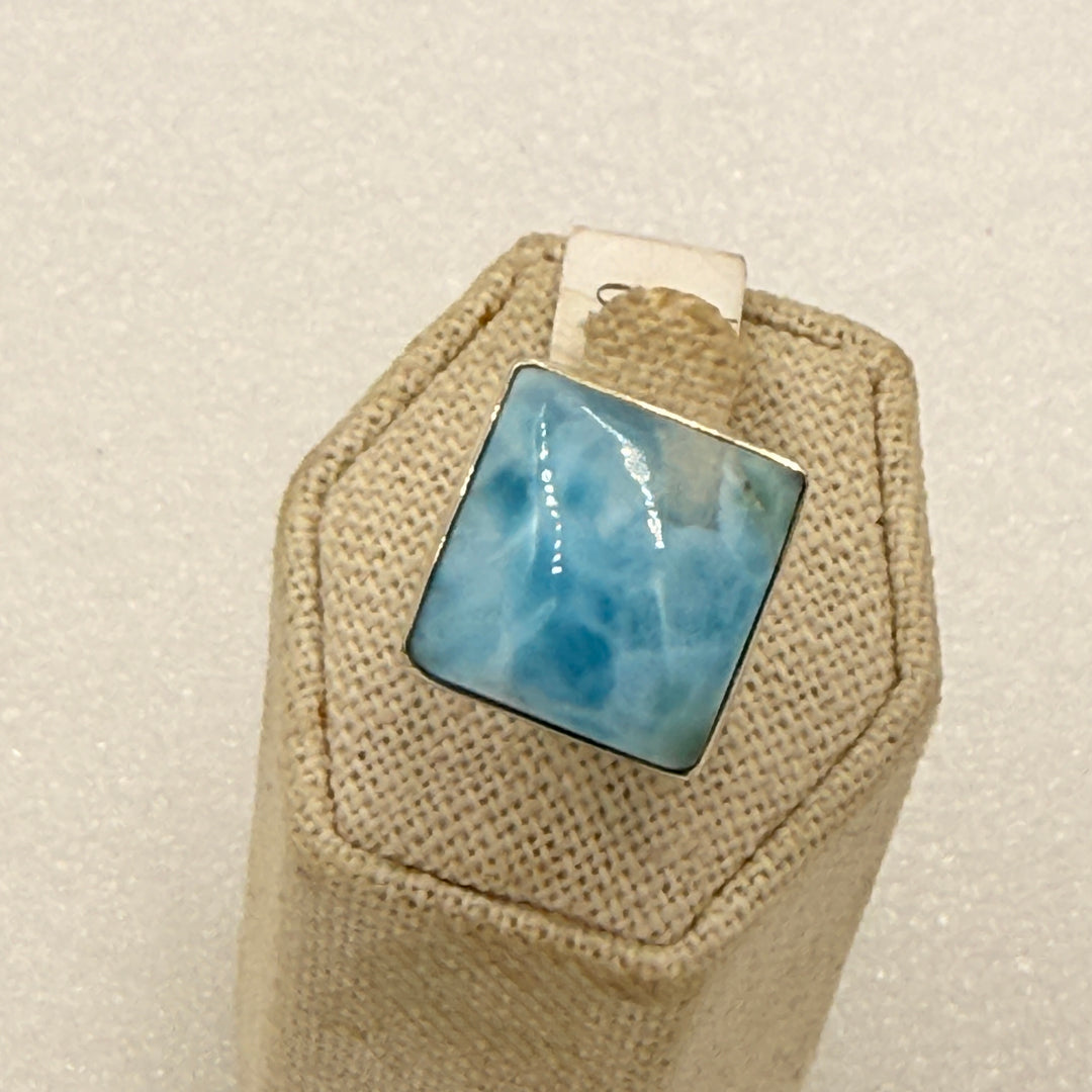 Sterling Silver Larimar Square Bezel Solitaire Ring Size 6