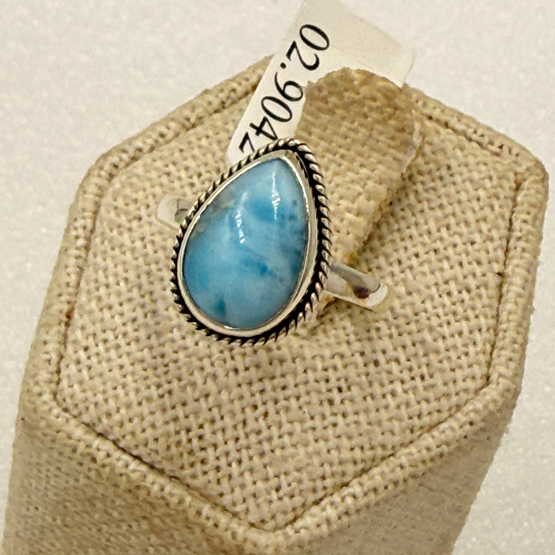 Sterling Silver Larimar Pear Rope Bezel Ring Size 7