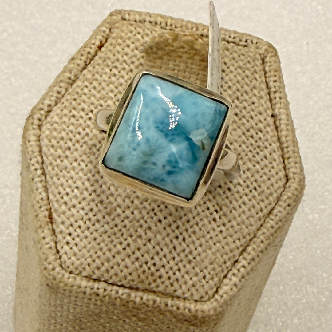 Sterling Silver Larimar Square Bezel Solitaire Ring Size 7